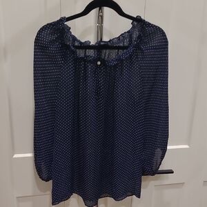 Chaps Navy and White Polka Dot Blouse